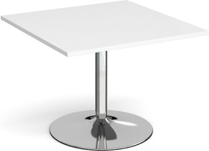 Office Monster | Dams Trumpet base square extension table 1000mm x 1000mm - chrome base, white top Dams Trumpet base square extension table 1000mm x 1000mm - chrome base, white top