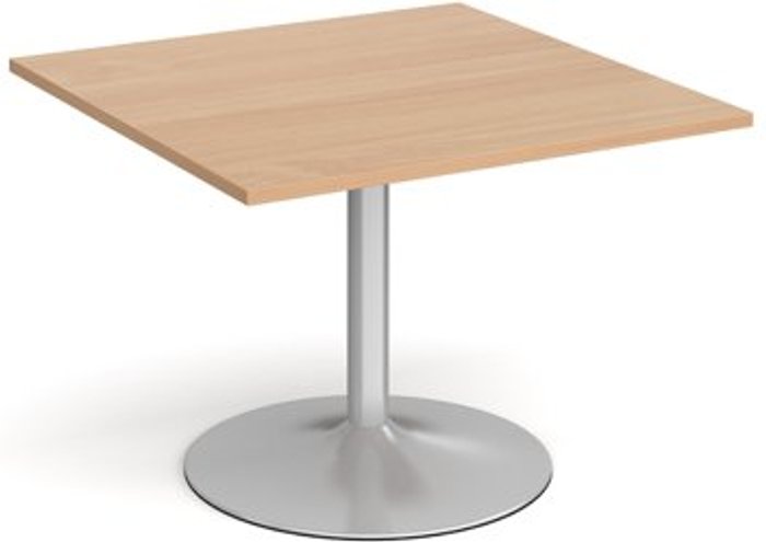 Office Monster | Dams Trumpet base square extension table 1000mm x 1000mm - silver base, beech top Dams Trumpet base square extension table 1000mm x 1000mm - silver base, beech top