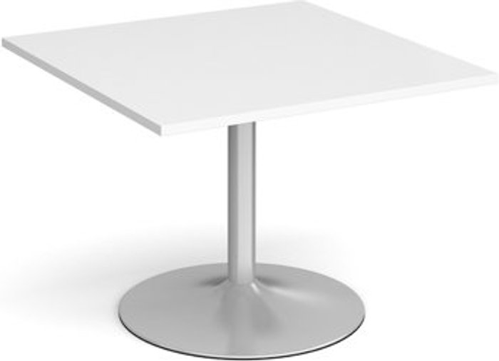 Office Monster | Dams Trumpet base square extension table 1000mm x 1000mm - silver base, white top Dams Trumpet base square extension table 1000mm x 1000mm - silver base, white top