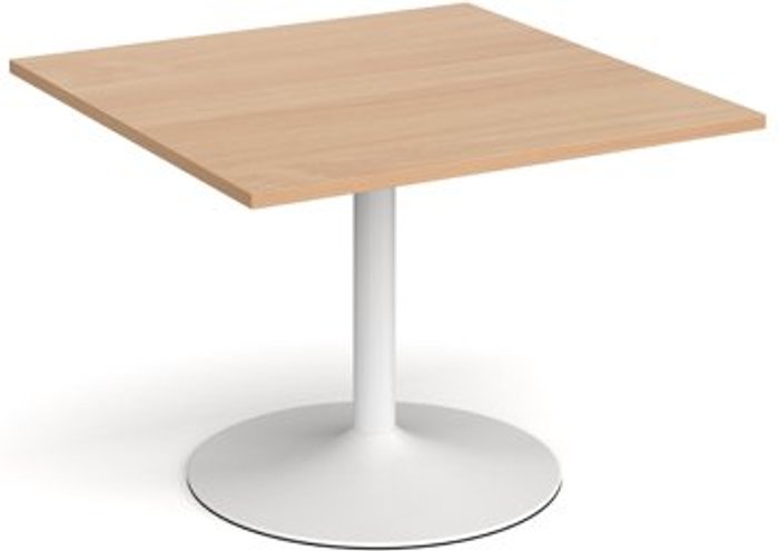 Office Monster | Dams Trumpet base square extension table 1000mm x 1000mm - white base, beech top Dams Trumpet base square extension table 1000mm x 1000mm - white base, beech top