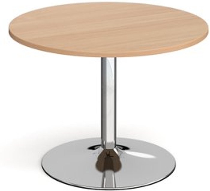 Office Monster | Dams Trumpet base circular boardroom table 1000mm - chrome base, beech top Dams Trumpet base circular boardroom table 1000mm - chrome base, beech top