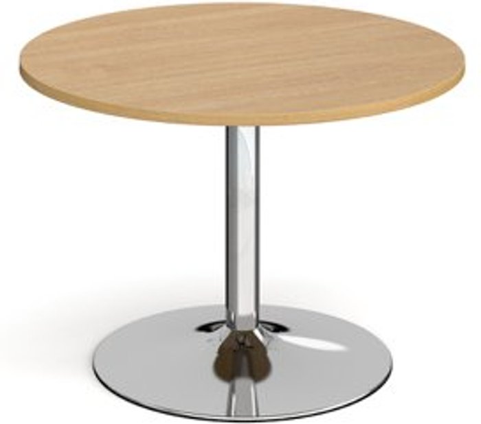 Office Monster | Dams Trumpet base circular boardroom table 1000mm - chrome base, oak top Dams Trumpet base circular boardroom table 1000mm - chrome base, oak top