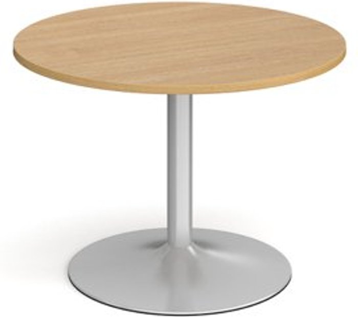 Office Monster | Dams Trumpet base circular boardroom table 1000mm - silver base, oak top Dams Trumpet base circular boardroom table 1000mm - silver base, oak top