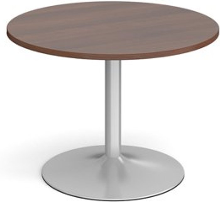 Office Monster | Dams Trumpet base circular boardroom table 1000mm - silver base, walnut top (Made-to-order 4 - 6 week lead time) Dams Trumpet base circular boardroom table 1000mm - silver base, walnut top (Made-to-order 4 - 6 week lead time)