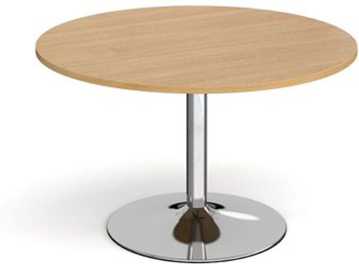 Office Monster | Dams Trumpet base circular boardroom table 1200mm - chrome base, oak top Dams Trumpet base circular boardroom table 1200mm - chrome base, oak top