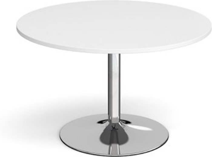 Office Monster | Dams Trumpet base circular boardroom table 1200mm - chrome base, white top Dams Trumpet base circular boardroom table 1200mm - chrome base, white top