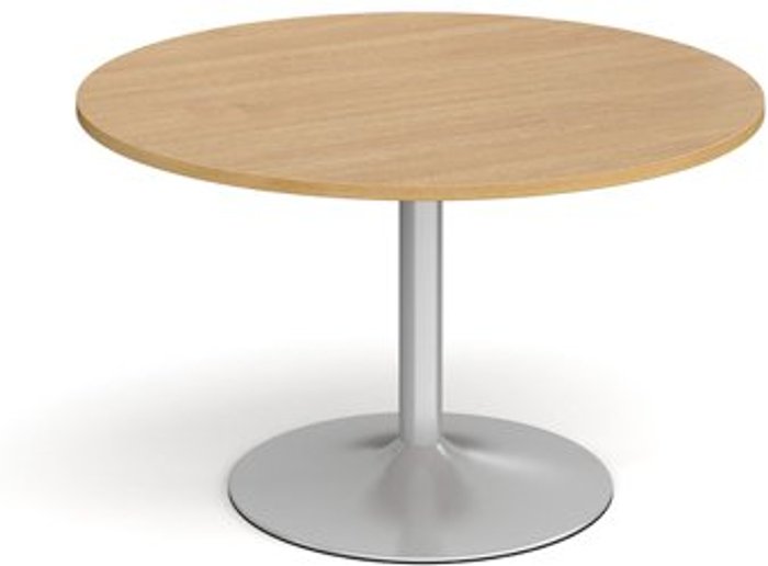 Office Monster | Dams Trumpet base circular boardroom table 1200mm - silver base, oak top Dams Trumpet base circular boardroom table 1200mm - silver base, oak top
