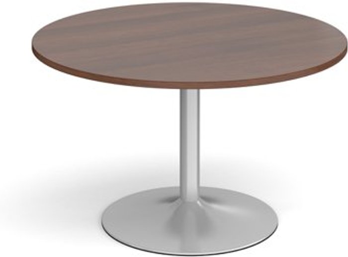 Office Monster | Dams Trumpet base circular boardroom table 1200mm - silver base, walnut top (Made-to-order 4 - 6 week lead time) Dams Trumpet base circular boardroom table 1200mm - silver base, walnut top (Made-to-order 4 - 6 week lead time)
