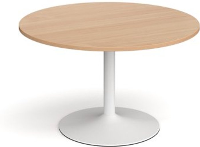 Office Monster | Dams Trumpet base circular boardroom table 1200mm - white base, beech top Dams Trumpet base circular boardroom table 1200mm - white base, beech top