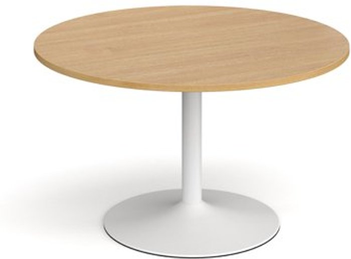 Office Monster | Dams Trumpet base circular boardroom table 1200mm - white base, oak top Dams Trumpet base circular boardroom table 1200mm - white base, oak top