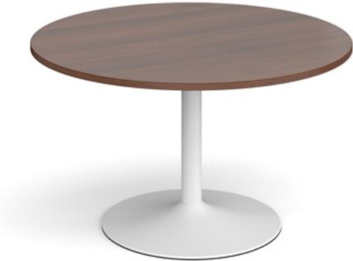 Office Monster | Dams Trumpet base circular boardroom table 1200mm - white base, walnut top (Made-to-order 4 - 6 week lead time) Dams Trumpet base circular boardroom table 1200mm - white base, walnut top (Made-to-order 4 - 6 week lead time)