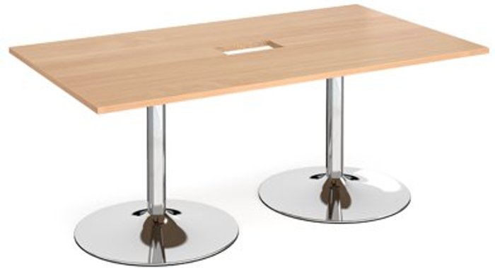 Office Monster | Dams Trumpet base rectangular boardroom table 1800mm x 1000mm with central cutout 272mm x 132mm - chrome base, beech top Dams Trumpet base rectangular boardroom table 1800mm x 1000mm with central cutout 272mm x 132mm - chrome base, beech top