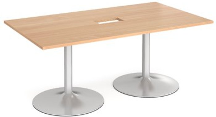 Office Monster | Dams Trumpet base rectangular boardroom table 1800mm x 1000mm with central cutout 272mm x 132mm - silver base, beech top Dams Trumpet base rectangular boardroom table 1800mm x 1000mm with central cutout 272mm x 132mm - silver base, beech top