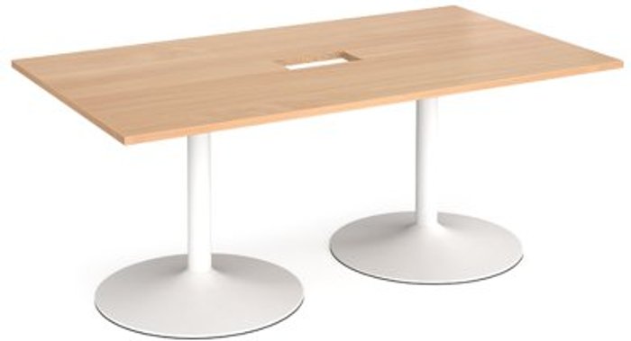 Office Monster | Dams Trumpet base rectangular boardroom table 1800mm x 1000mm with central cutout 272mm x 132mm - white base, beech top Dams Trumpet base rectangular boardroom table 1800mm x 1000mm with central cutout 272mm x 132mm - white base, beech top