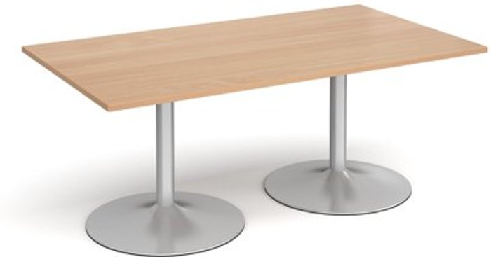 Office Monster | Dams Trumpet base rectangular boardroom table 1800mm x 1000mm - silver base, beech top Dams Trumpet base rectangular boardroom table 1800mm x 1000mm - silver base, beech top