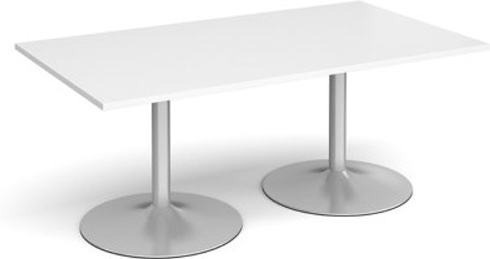 Office Monster | Dams Trumpet base rectangular boardroom table 1800mm x 1000mm - silver base, white top Dams Trumpet base rectangular boardroom table 1800mm x 1000mm - silver base, white top