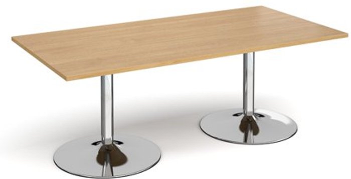 Office Monster | Dams Trumpet base rectangular boardroom table 2000mm x 1000mm - chrome base, oak top Dams Trumpet base rectangular boardroom table 2000mm x 1000mm - chrome base, oak top