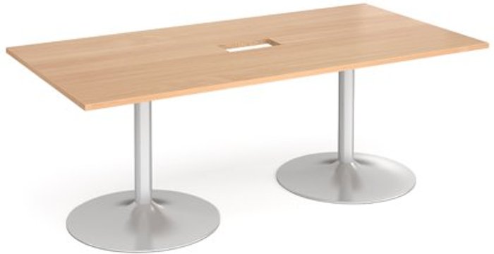 Office Monster | Dams Trumpet base rectangular boardroom table 2000mm x 1000mm with central cutout 272mm x 132mm - silver base, beech top Dams Trumpet base rectangular boardroom table 2000mm x 1000mm with central cutout 272mm x 132mm - silver base, beech top