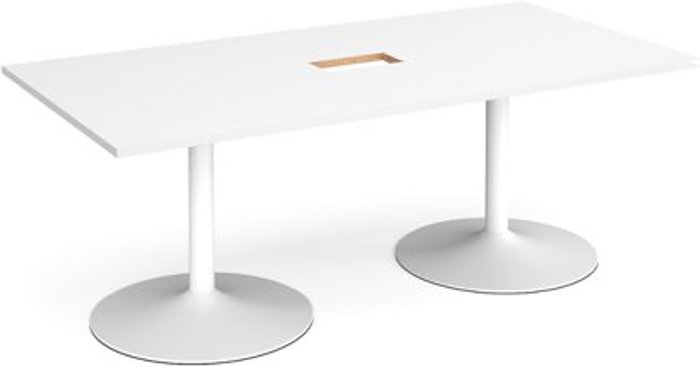 Office Monster | Dams Trumpet base rectangular boardroom table 2000mm x 1000mm with central cutout 272mm x 132mm - white base, white top Dams Trumpet base rectangular boardroom table 2000mm x 1000mm with central cutout 272mm x 132mm - white base, white top