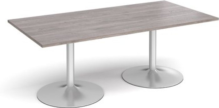 Office Monster | Dams Trumpet base rectangular boardroom table 2000mm x 1000mm - silver base, grey oak top (Made-to-order 4 - 6 week lead time) Dams Trumpet base rectangular boardroom table 2000mm x 1000mm - silver base, grey oak top (Made-to-order 4 - 6 week lead time)