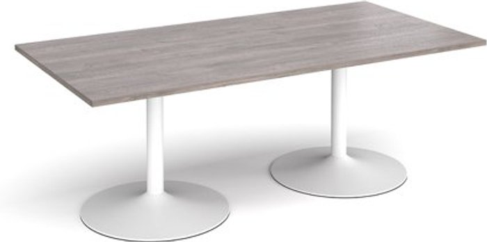 Office Monster | Dams Trumpet base rectangular boardroom table 2000mm x 1000mm - white base, grey oak top (Made-to-order 4 - 6 week lead time) Dams Trumpet base rectangular boardroom table 2000mm x 1000mm - white base, grey oak top (Made-to-order 4 - 6 week lead time)