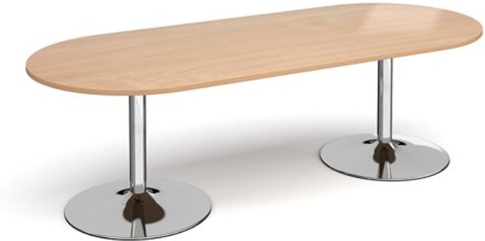 Office Monster | Dams Trumpet base radial end boardroom table 2400mm x 1000mm - chrome base, beech top Dams Trumpet base radial end boardroom table 2400mm x 1000mm - chrome base, beech top