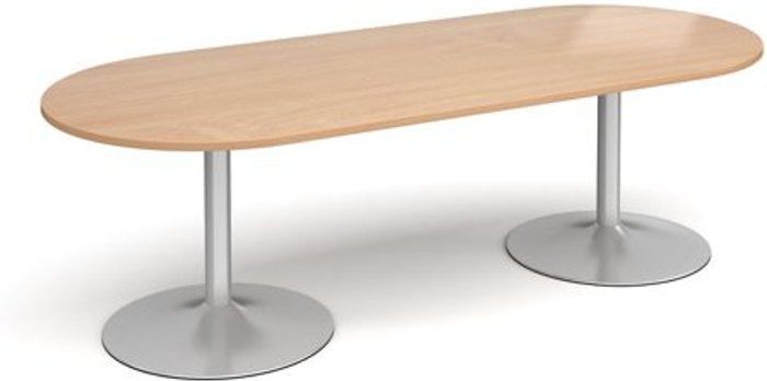 Office Monster | Dams Trumpet base radial end boardroom table 2400mm x 1000mm - silver base, beech top Dams Trumpet base radial end boardroom table 2400mm x 1000mm - silver base, beech top