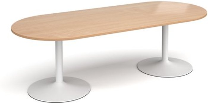 Office Monster | Dams Trumpet base radial end boardroom table 2400mm x 1000mm - white base, beech top Dams Trumpet base radial end boardroom table 2400mm x 1000mm - white base, beech top