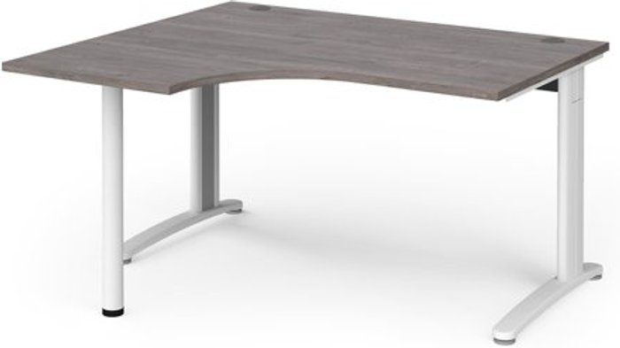 Office Monster | TR10 TR10 left hand ergonomic desk 1400mm - white frame, grey oak top TR10 TR10 left hand ergonomic desk 1400mm - white frame, grey oak top