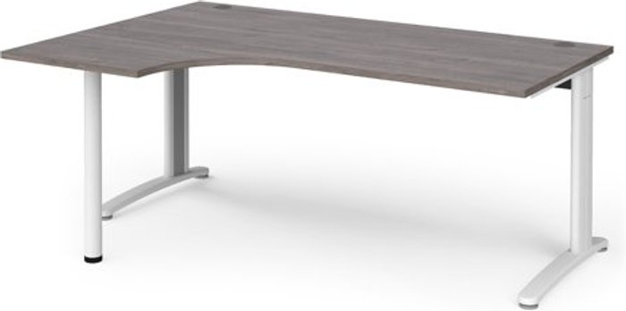 Office Monster | TR10 TR10 left hand ergonomic desk 1800mm - white frame, grey oak top TR10 TR10 left hand ergonomic desk 1800mm - white frame, grey oak top