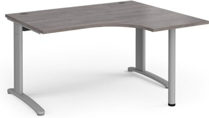 Office Monster | TR10 TR10 right hand ergonomic desk 1400mm - silver frame, grey oak top TR10 TR10 right hand ergonomic desk 1400mm - silver frame, grey oak top
