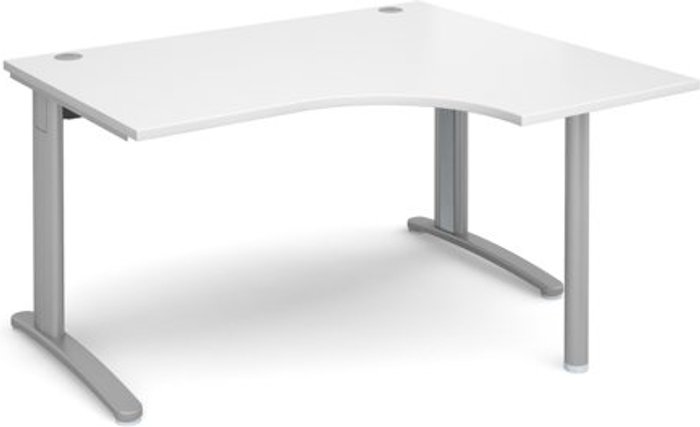 Office Monster | TR10 Office Desk | Right Hand Corner Desk 1400mm | White Top With Silver Frame | 1200mm Depth | TR10 TBER14SWH TR10 Office Desk | Right Hand Corner Desk 1400mm | White Top With Silver Frame | 1200mm Depth | TR10 TBER14SWH