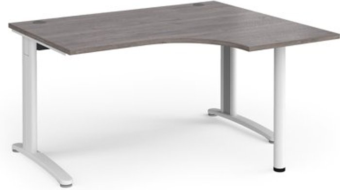 Office Monster | TR10 TR10 right hand ergonomic desk 1400mm - white frame, grey oak top TR10 TR10 right hand ergonomic desk 1400mm - white frame, grey oak top