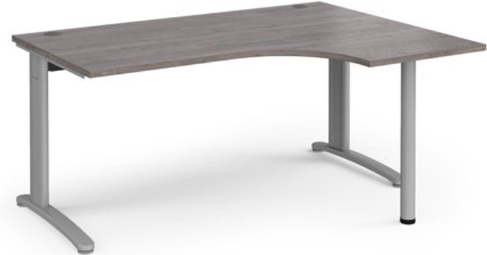 Office Monster | TR10 TR10 right hand ergonomic desk 1600mm - silver frame, grey oak top TR10 TR10 right hand ergonomic desk 1600mm - silver frame, grey oak top