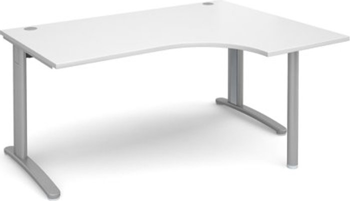 Office Monster | TR10 Office Desk | Right Hand Corner Desk 1600mm | White Top With Silver Frame | 1200mm Depth | TR10 TBER16SWH TR10 Office Desk | Right Hand Corner Desk 1600mm | White Top With Silver Frame | 1200mm Depth | TR10 TBER16SWH