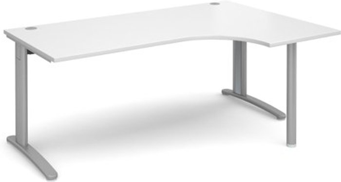 Office Monster | TR10 Office Desk | Right Hand Corner Desk 1800mm | White Top With Silver Frame | 1200mm Depth | TR10 TBER18SWH TR10 Office Desk | Right Hand Corner Desk 1800mm | White Top With Silver Frame | 1200mm Depth | TR10 TBER18SWH