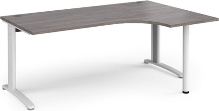 Office Monster | TR10 TR10 right hand ergonomic desk 1800mm - white frame, grey oak top TR10 TR10 right hand ergonomic desk 1800mm - white frame, grey oak top
