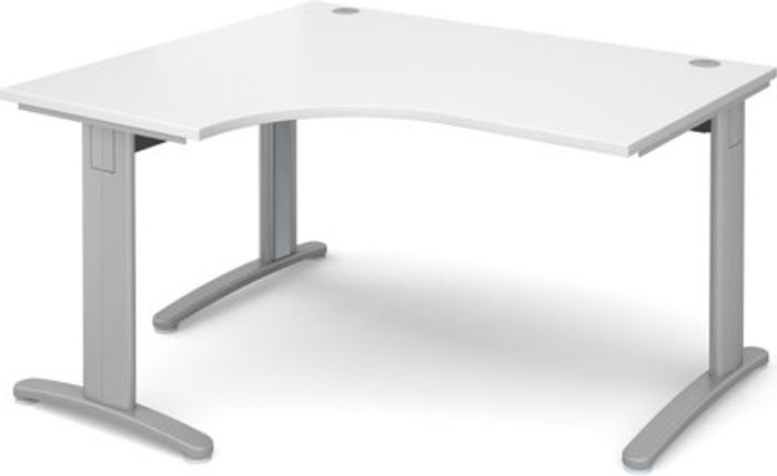 Office Monster | TR10 Office Desk | Left Hand Corner Desk 1400mm | White Top With Silver Frame | 1200mm Depth | TR10 TDEL14SWH TR10 Office Desk | Left Hand Corner Desk 1400mm | White Top With Silver Frame | 1200mm Depth | TR10 TDEL14SWH