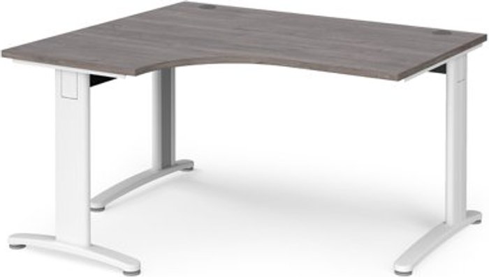 Office Monster | TR10 TR10 deluxe left hand ergonomic desk 1400mm - white frame, grey oak top TR10 TR10 deluxe left hand ergonomic desk 1400mm - white frame, grey oak top