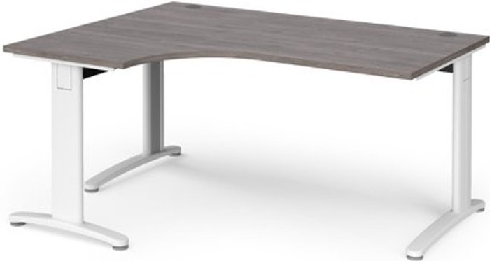 Office Monster | TR10 TR10 deluxe left hand ergonomic desk 1600mm - white frame, grey oak top TR10 TR10 deluxe left hand ergonomic desk 1600mm - white frame, grey oak top