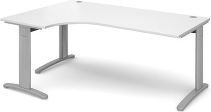 Office Monster | TR10 Office Desk | Left Hand Corner Desk 1800mm | White Top With Silver Frame | 1200mm Depth | TR10 TDEL18SWH TR10 Office Desk | Left Hand Corner Desk 1800mm | White Top With Silver Frame | 1200mm Depth | TR10 TDEL18SWH