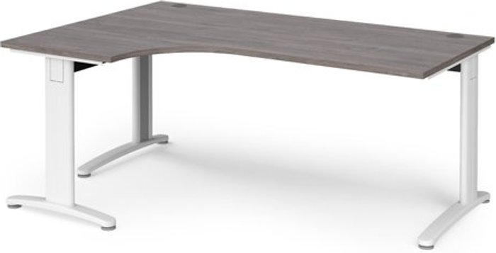 Office Monster | TR10 TR10 deluxe left hand ergonomic desk 1800mm - white frame, grey oak top TR10 TR10 deluxe left hand ergonomic desk 1800mm - white frame, grey oak top