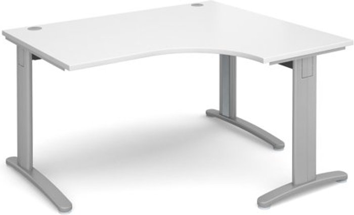 Office Monster | TR10 Office Desk | Right Hand Corner Desk 1400mm | White Top With Silver Frame | 1200mm Depth | TR10 TDER14SWH TR10 Office Desk | Right Hand Corner Desk 1400mm | White Top With Silver Frame | 1200mm Depth | TR10 TDER14SWH