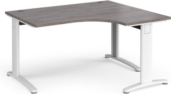Office Monster | TR10 TR10 deluxe right hand ergonomic desk 1400mm - white frame, grey oak top TR10 TR10 deluxe right hand ergonomic desk 1400mm - white frame, grey oak top
