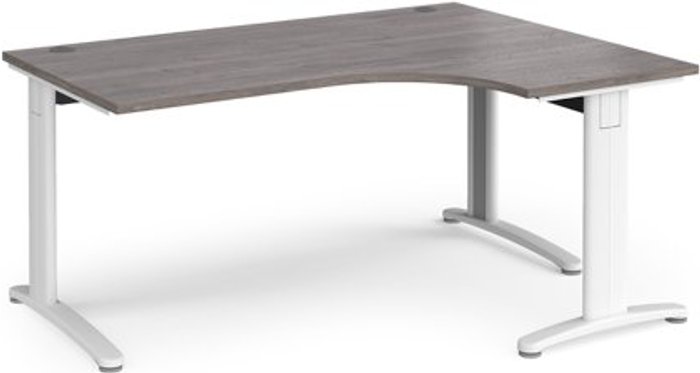 Office Monster | TR10 TR10 deluxe right hand ergonomic desk 1600mm - white frame, grey oak top TR10 TR10 deluxe right hand ergonomic desk 1600mm - white frame, grey oak top