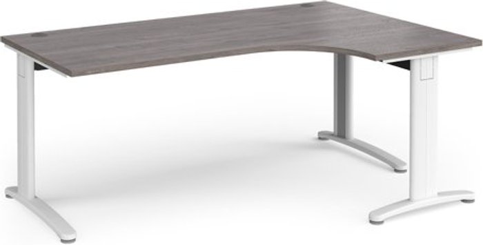 Office Monster | TR10 TR10 deluxe right hand ergonomic desk 1800mm - white frame, grey oak top TR10 TR10 deluxe right hand ergonomic desk 1800mm - white frame, grey oak top