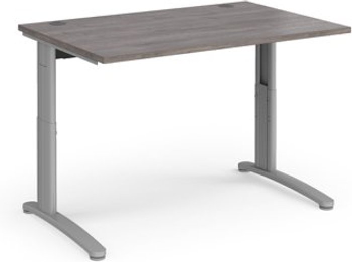 Office Monster | TR10 TR10 height settable straight desk 1200mm x 800mm - silver frame, grey oak top TR10 TR10 height settable straight desk 1200mm x 800mm - silver frame, grey oak top