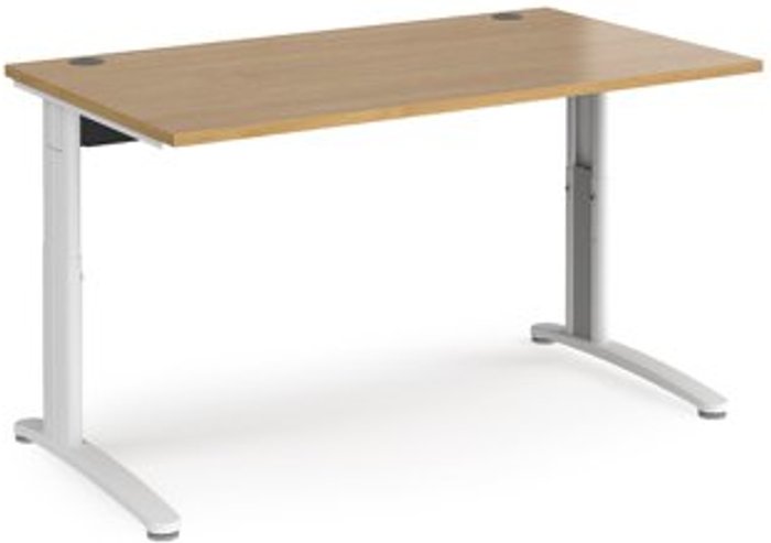 Office Monster | TR10 Office Desk | Wheelchair Friendly Rectangular Desk 1400mm | Oak Tops With White Frames | TR10 TR10 Office Desk | Wheelchair Friendly Rectangular Desk 1400mm | Oak Tops With White Frames | TR10
