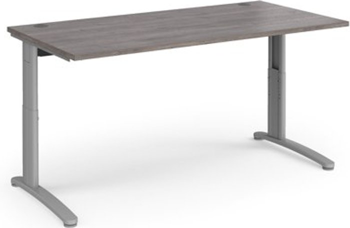 Office Monster | TR10 TR10 height settable straight desk 1600mm x 800mm - silver frame, grey oak top TR10 TR10 height settable straight desk 1600mm x 800mm - silver frame, grey oak top