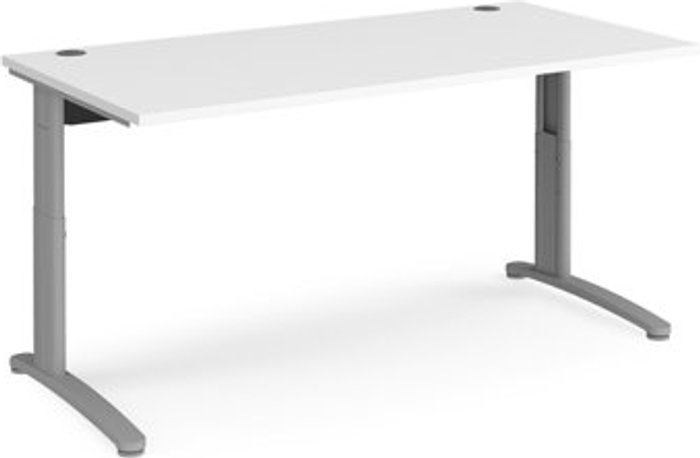 Office Monster | TR10 Office Desk | Wheelchair Friendly Rectangular Desk 1600mm | White Tops With Silver Frames | TR10 TR10 Office Desk | Wheelchair Friendly Rectangular Desk 1600mm | White Tops With Silver Frames | TR10